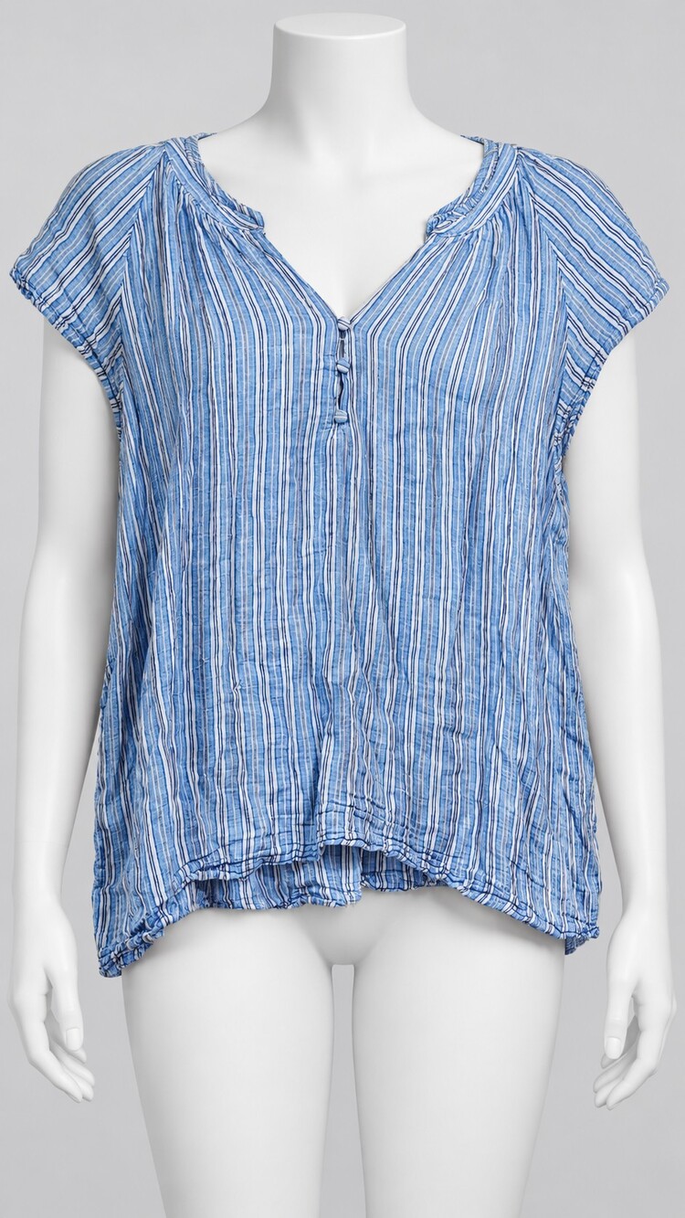 Time and Tru XXXL Blue White Striped Short Sleeve Blouse